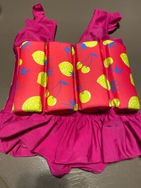 Girls Float Swimsuit Size 100 2-3T Pink Cherry Strawberry Built-In Floatation